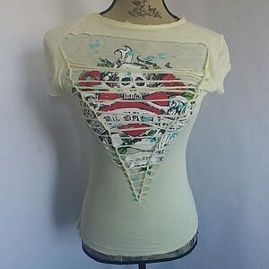 Evita Women's Rocker Detroyed Cut Raw Edge Top